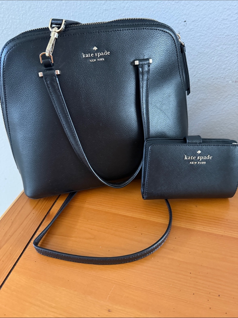 kate spade Black Leather Shoulder Bag with Matching Wallet